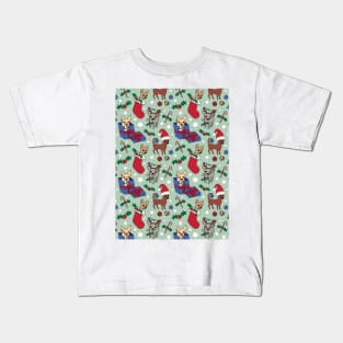 Christmas Chis! Christmas chihuahuas print in blue green Kids T-Shirt